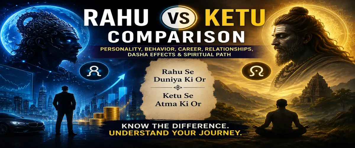 "Rahu vs Ketu comparison in Vedic astrology – personality, behavior, career, relationships, and Mahadasha differences."